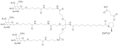 4-{[(3R,5S)-1-(11-[(1,3-双(2-[(3-(5-{[(2R,3R,4R,5R,6R)-4,5-双(乙酰氧基)-6-[(乙酰氧基)甲基]-3-乙酰氨基氧杂环氧杂环戊烷-2-基]氧基)戊酰胺)丙基)氨基甲酰基]乙氧基)-2-[(2-[(3-(5-{[(2R,3R,4R,5R,6R)-4,5-双(乙酰氧基)-6-[(乙酰氧基)甲基]-3-乙酰氨基氧杂环戊烷-2-基]氧基)戊酰胺)丙基)氨基甲酰基]乙氧基)甲基]丙-2-基)氨基甲酰基]十一烷基)-5-[(双(4-甲氧基苯基)(苯基)甲氧基)甲基]吡咯烷-3-基]氧}-4-氧代丁酸